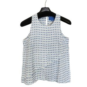 Alice Walk Tiered Linen  Sleeveless Top White Blue Size Small Coastal Preppy